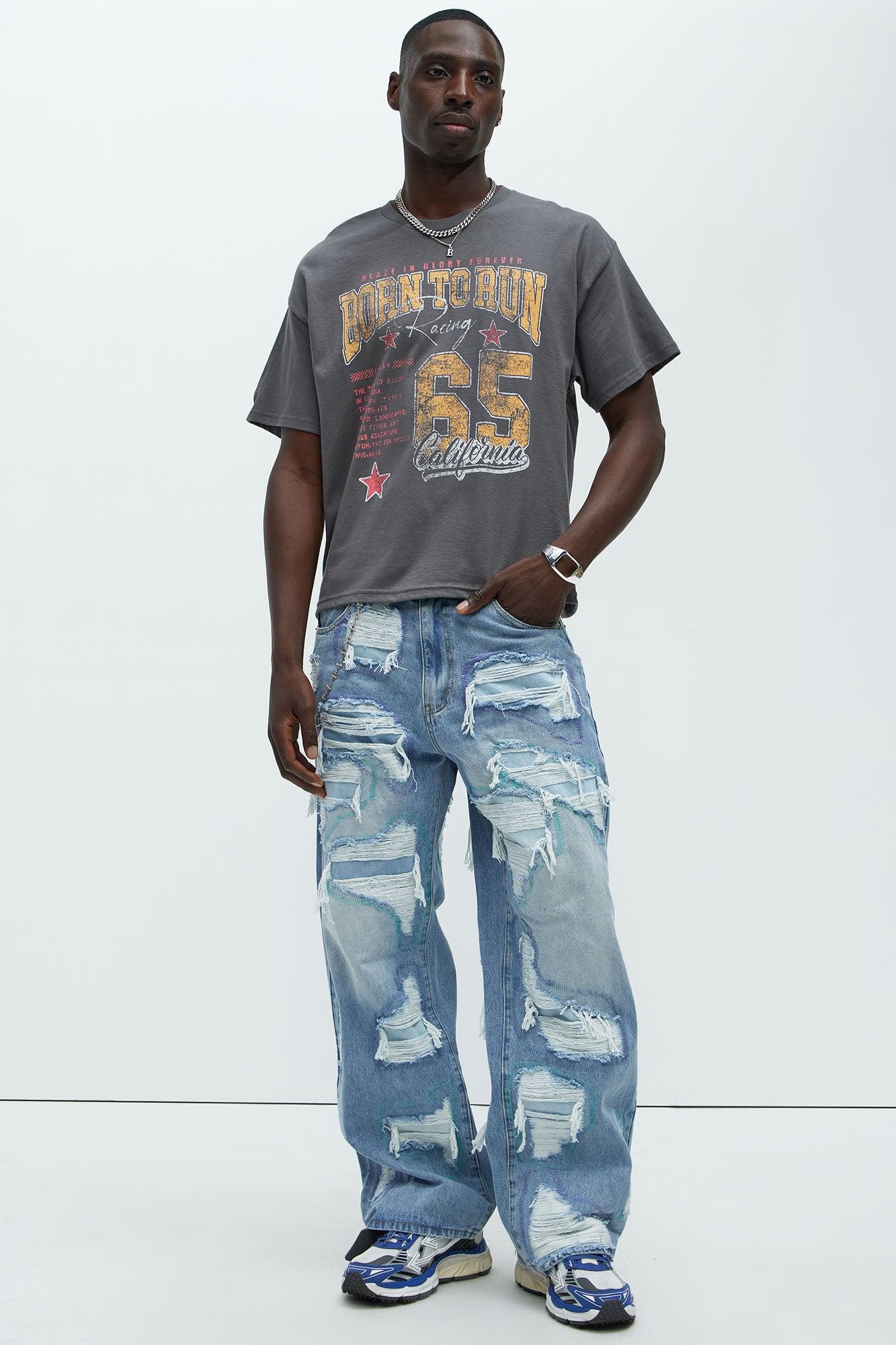 Born To Run Short Sleeve Cropped Tee - Charcoal Product Image