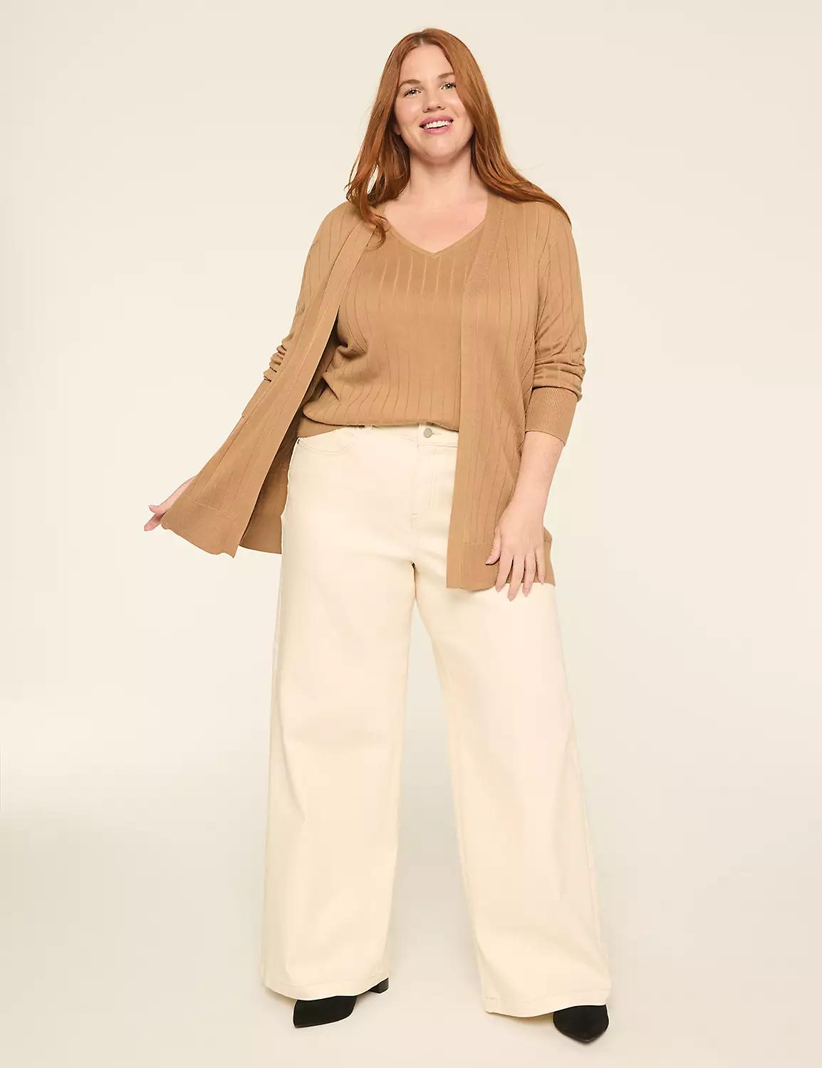 Modern Ribbed Long-Sleeve Open-Front Cardigan Product Image