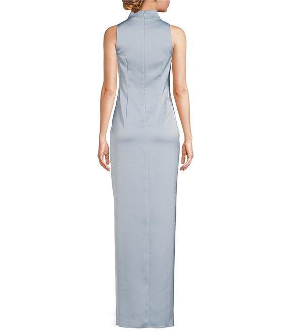 Aidan Mattox Satin V-Neck Twist Front with Cascading Ruffle Gown Product Image