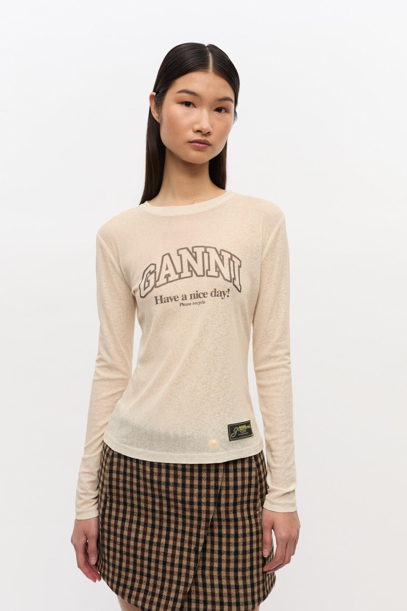 Printed Marl Mesh Long Sleeve Top Product Image