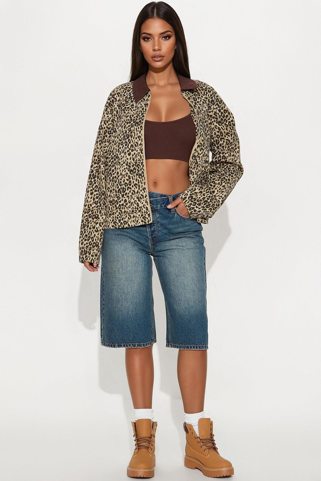 Destiny Leopard Denim Jacket - Brown/combo Product Image