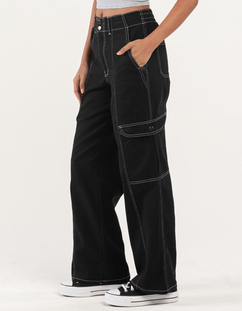 RSQ Womens Smock Waist Loose Cargo Pants - BLACK Product Image