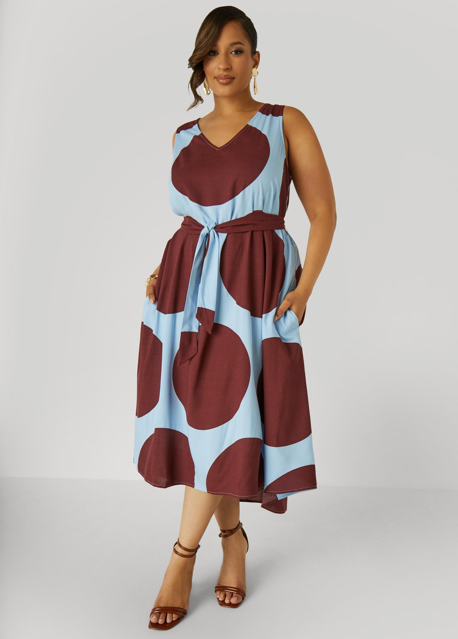 Belted Polka Dot Midi Dress Product Image