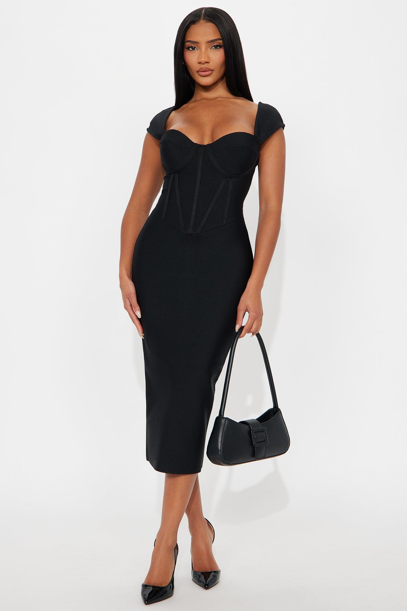 Sculpted Energy Corset Bandage Midi Dress - Black Female Product Image
