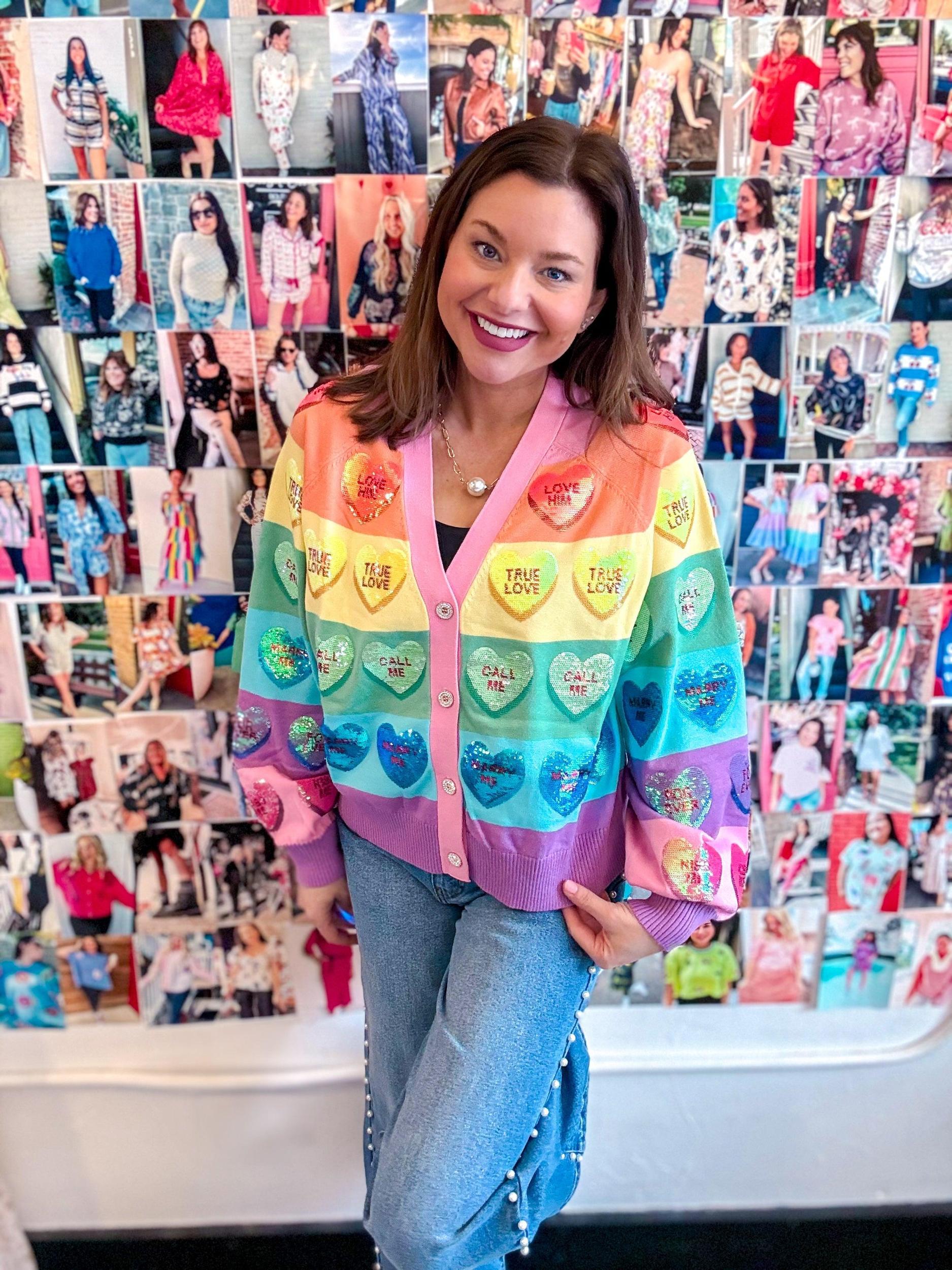 Conversation Heart Rainbow Striped Cardigan Product Image