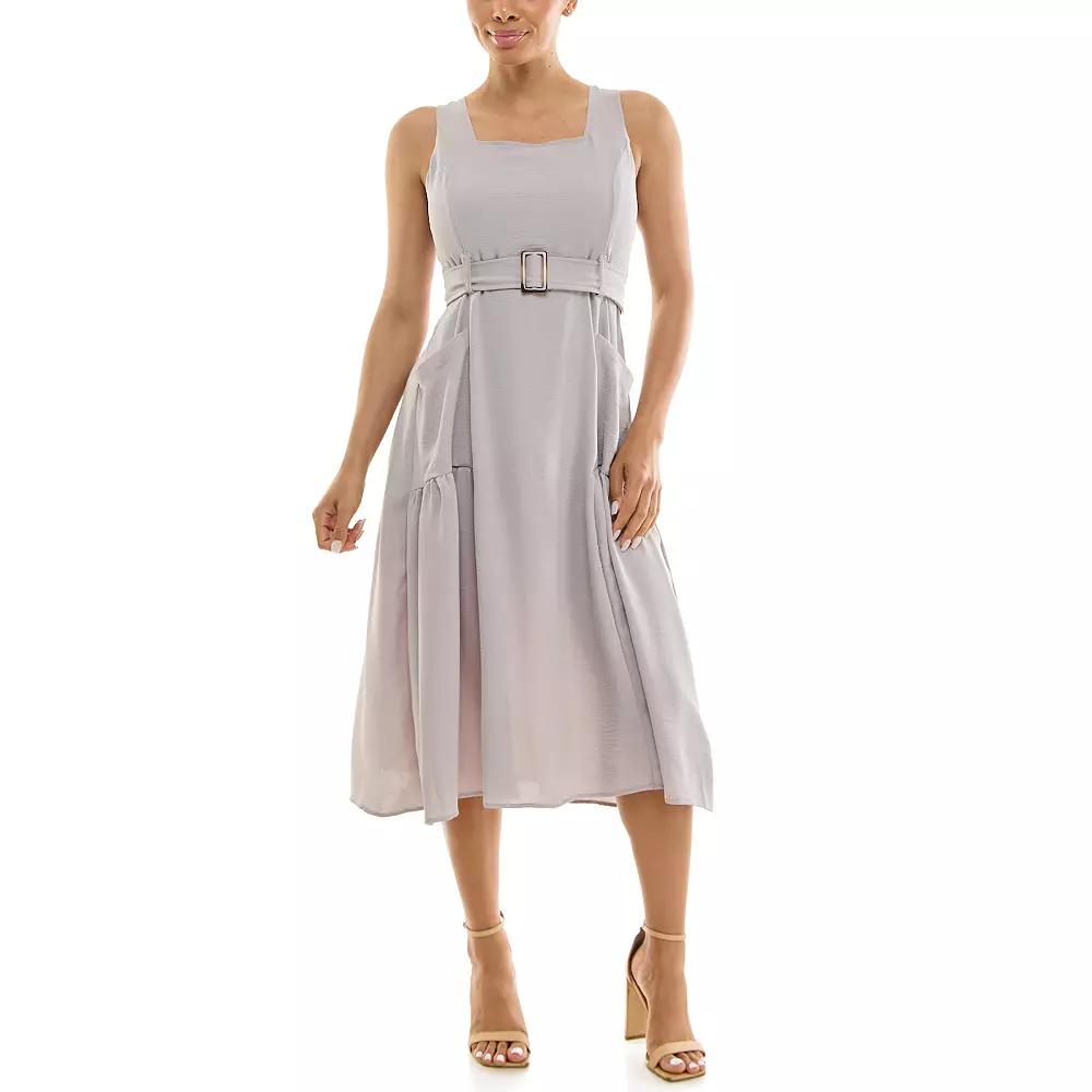 Women's Nina Leonard Square Neck Self Sash Dress,  Product Image