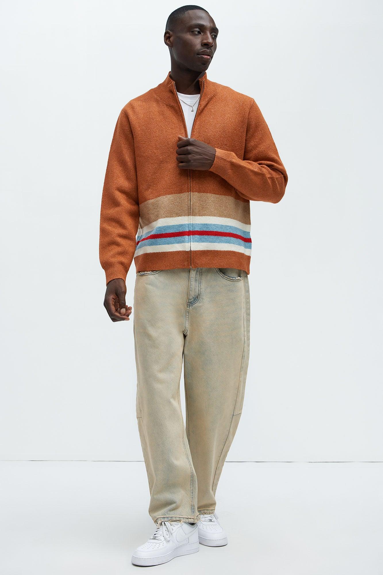 Wait Is Over Zip Sweater - Brown/combo Product Image