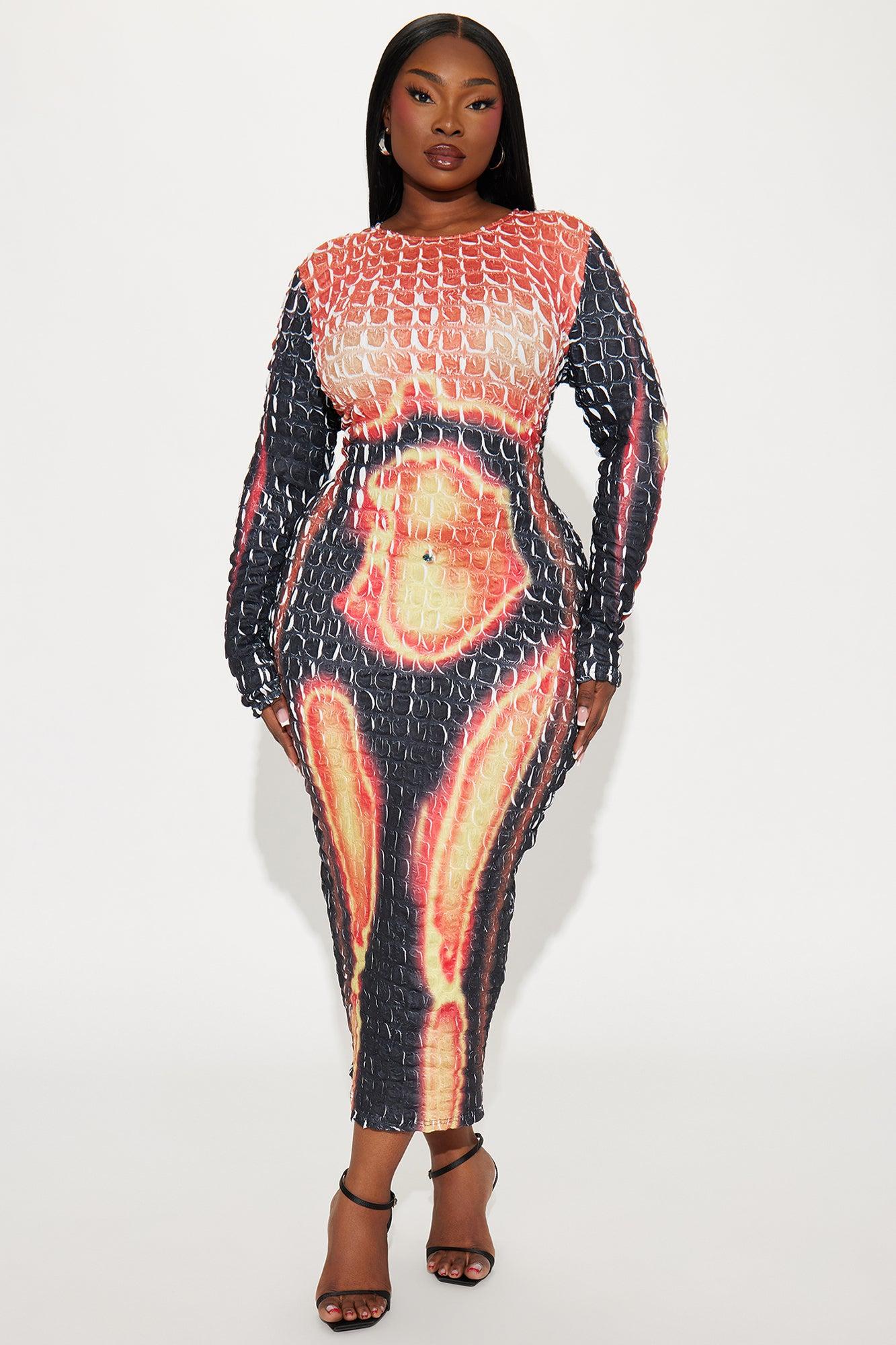 Feelin' The Body Heat Maxi Dress - Orange/combo Product Image