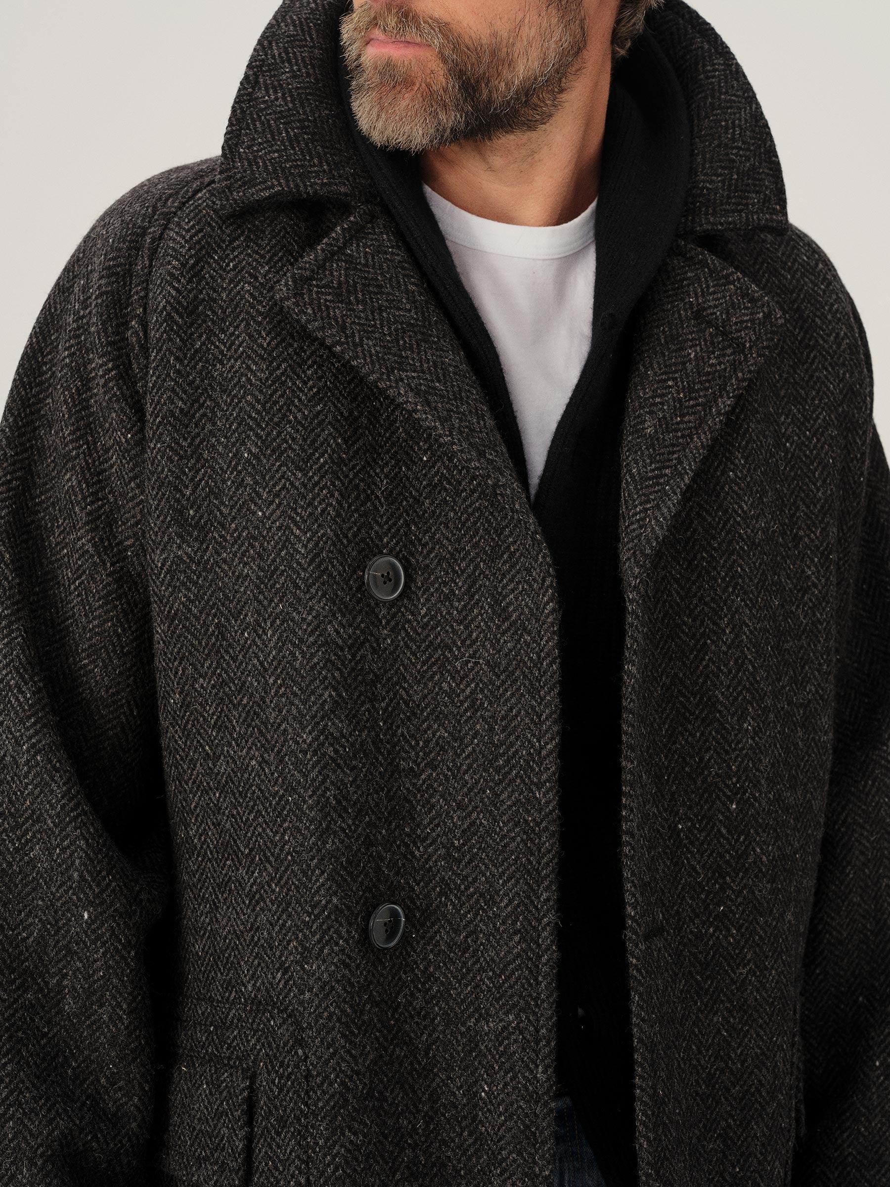 Black Herringbone Donegal Tweed Balmacaan Product Image