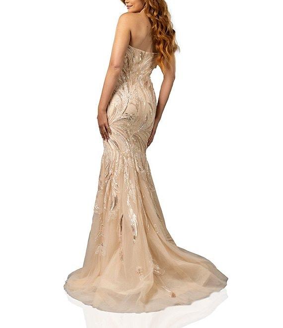 Terani Couture Sweetheart Neck Beaded Tulle Strapless Mermaid Gown Product Image