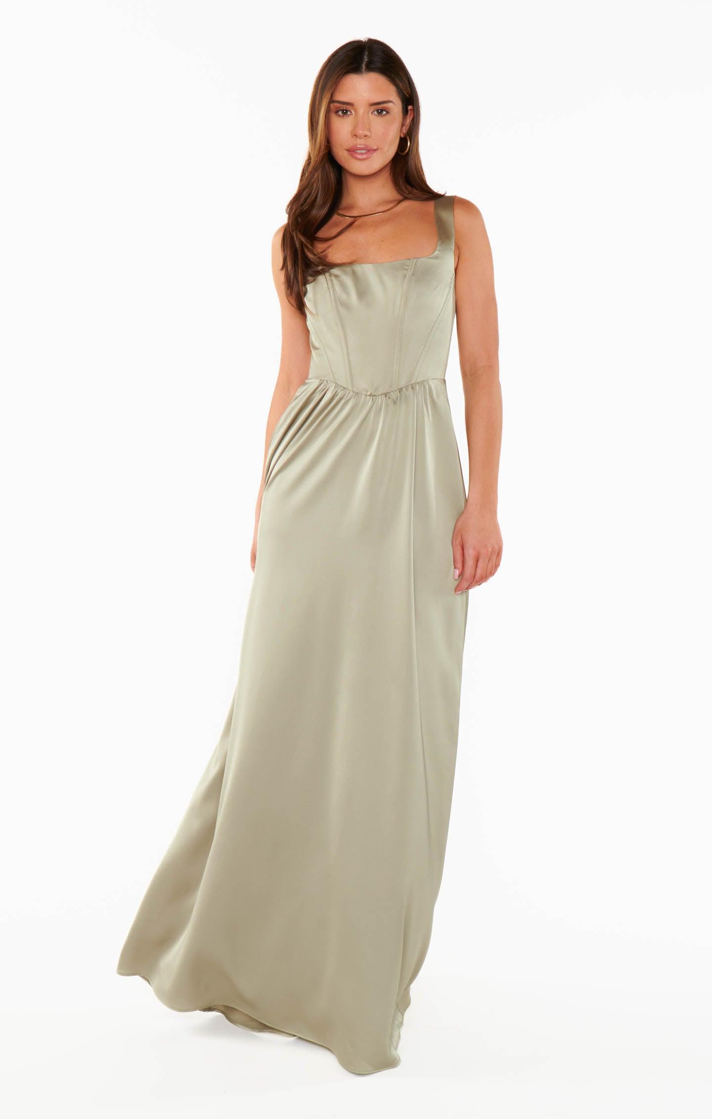 Nina Maxi Dress ~ Moss Green Luxe Satin Product Image