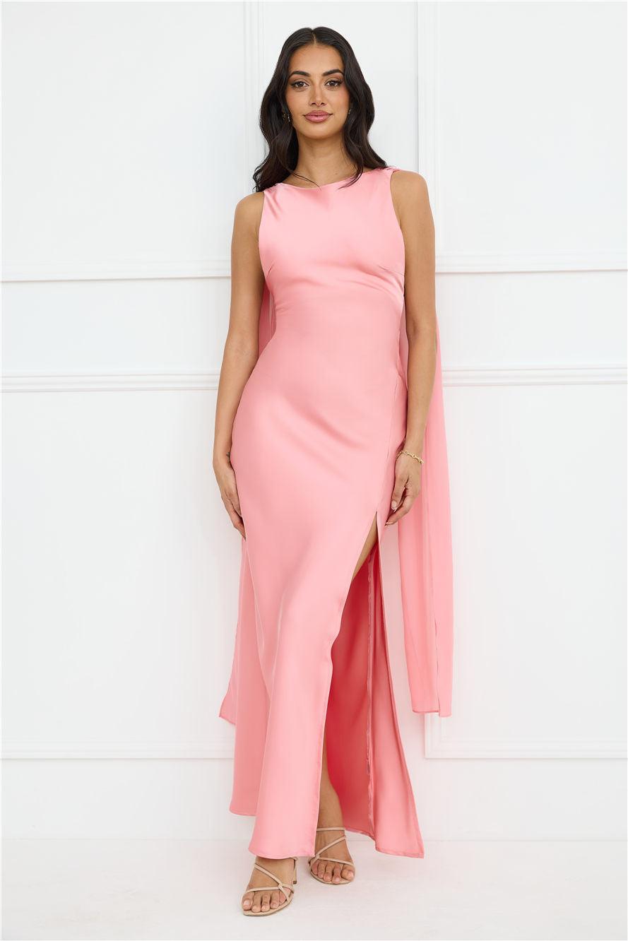 Love Decadence Satin Maxi Dress Pink Product Image