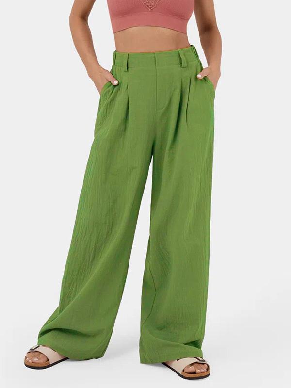 Loose Wide Leg Pleated Solid Color Split-Joint Pants Trousers Product Image