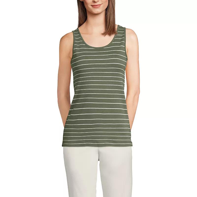 Women's Lands' End Cotton Tank Top, Size: Large Tall, Moss Ivory Stripes Product Image