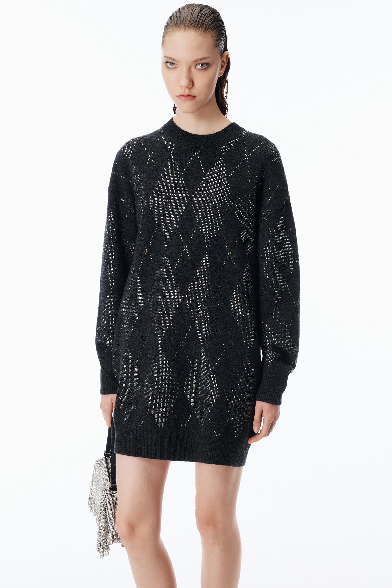Crystal Hotfix Argyle Wool-blend Dress Product Image