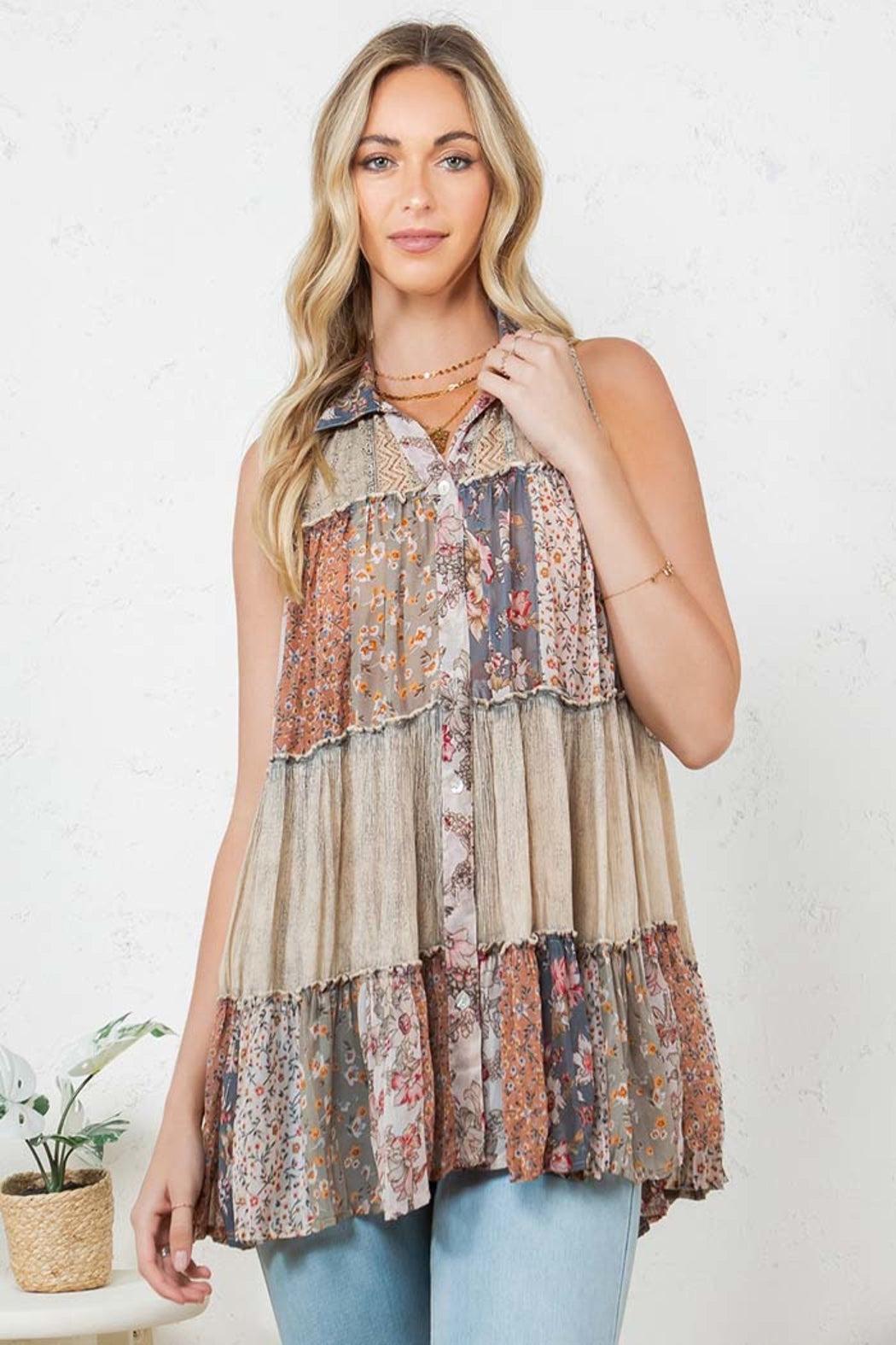 Boho Patchwork Button-down Top Product Image