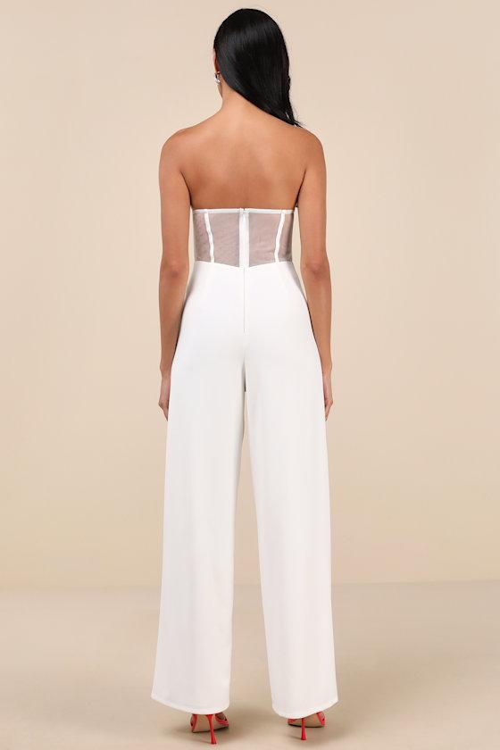 Remarkable Energy White Floral Embroidered Strapless Jumpsuit Product Image