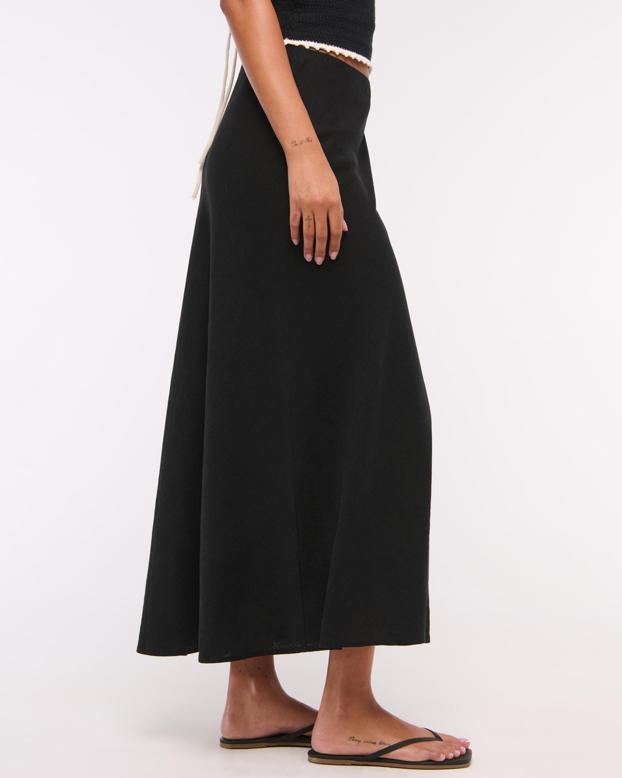 Mid Rise Linen-Blend Maxi Skirt Product Image