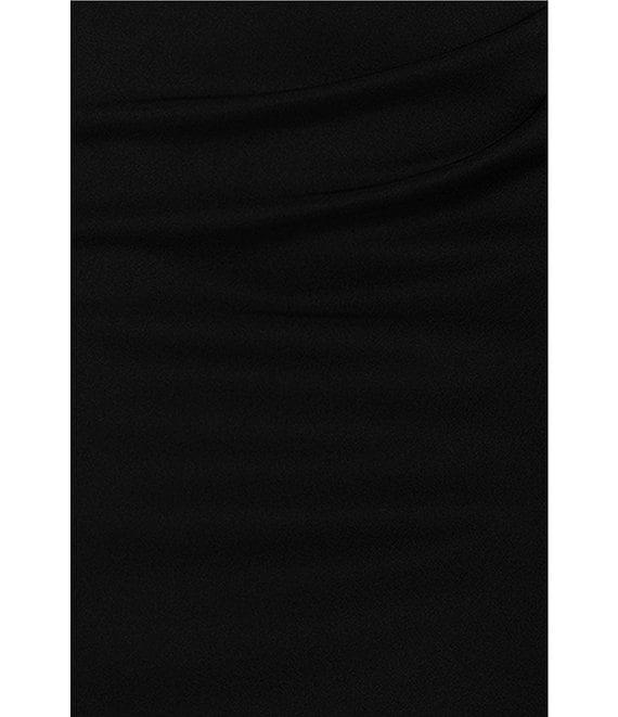 Xscape Asymmetrical Neckline Cap Sleeve Ruched Scuba Crepe Sheath Gown Product Image