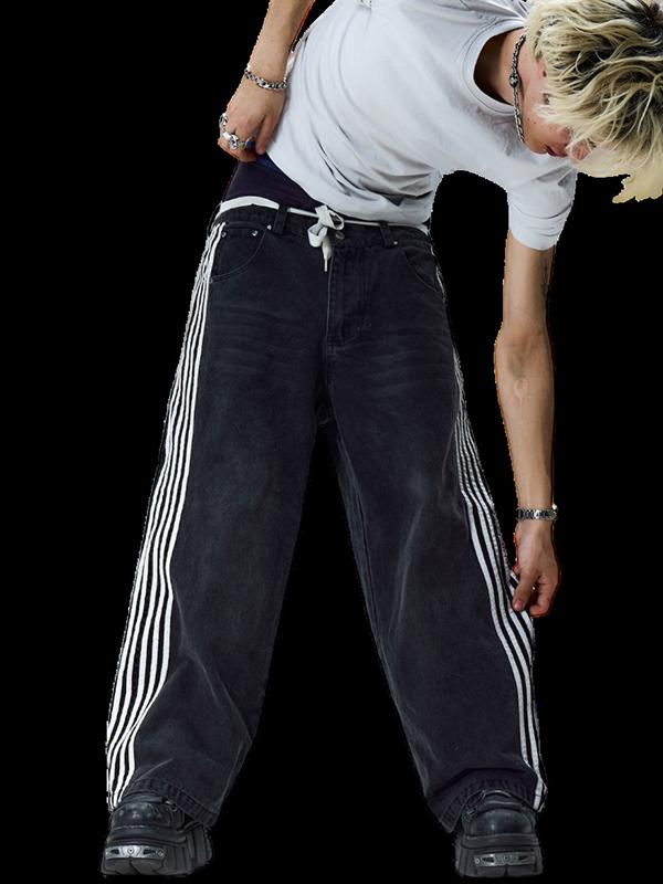 American Retro Street Stripes Loose Jeans Product Image