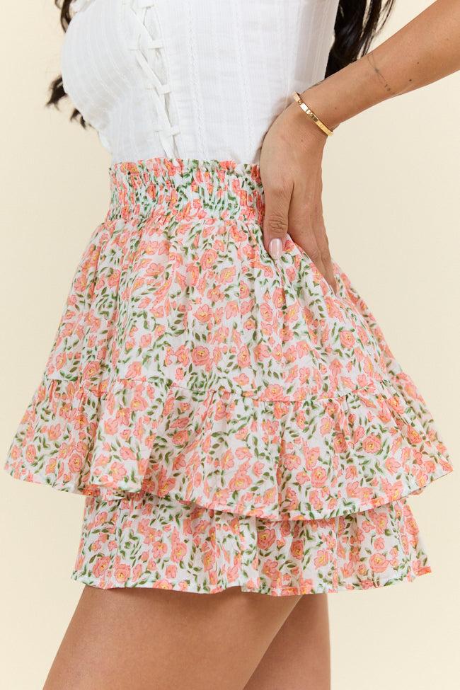 Pretty Moment Orange Multi Floral Print Tiered Mini Skort DOORBUSTER Product Image