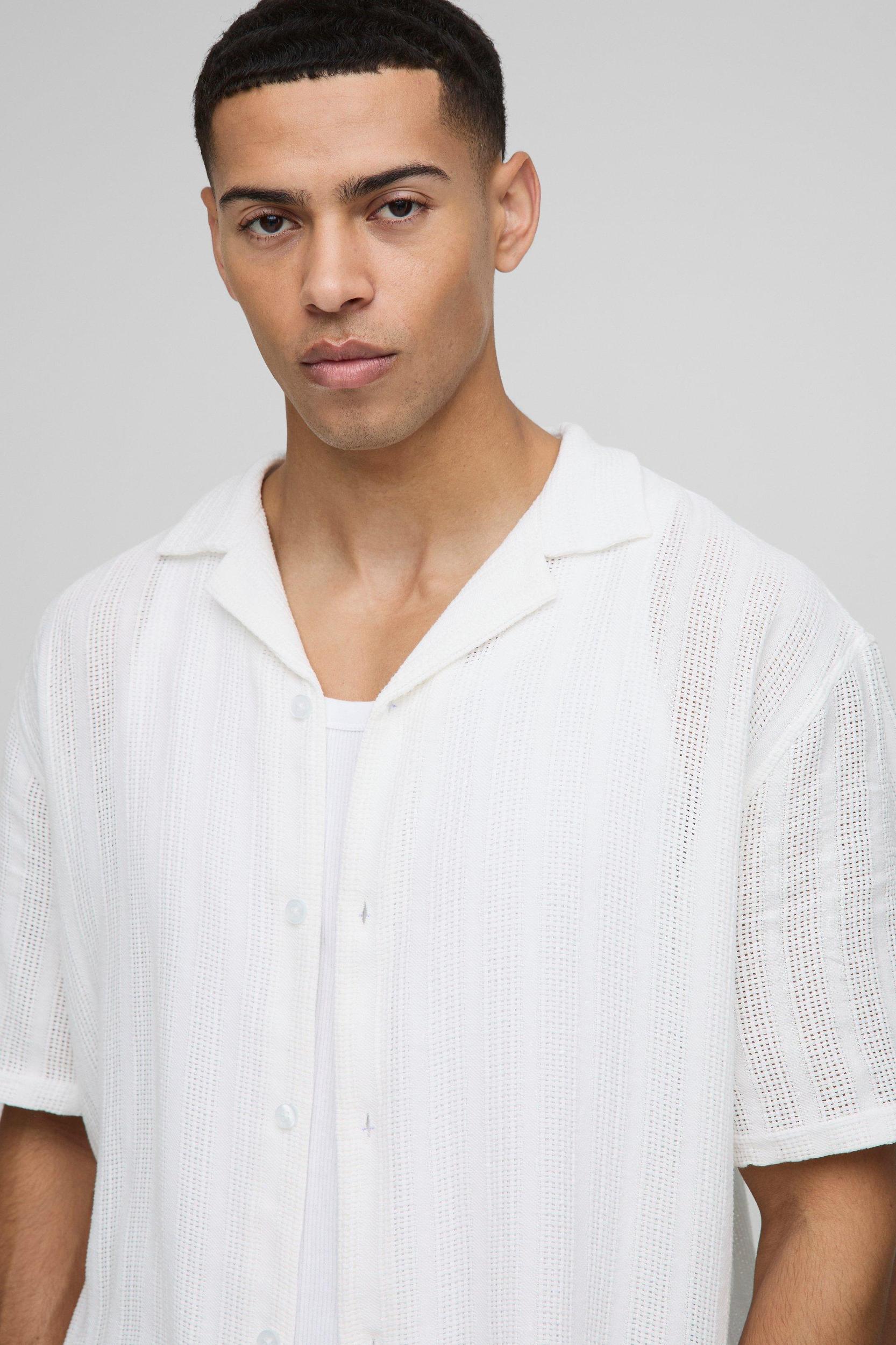 Oversized Textured Stripe Shirt & Pants Set | boohooMAN USA Product Image