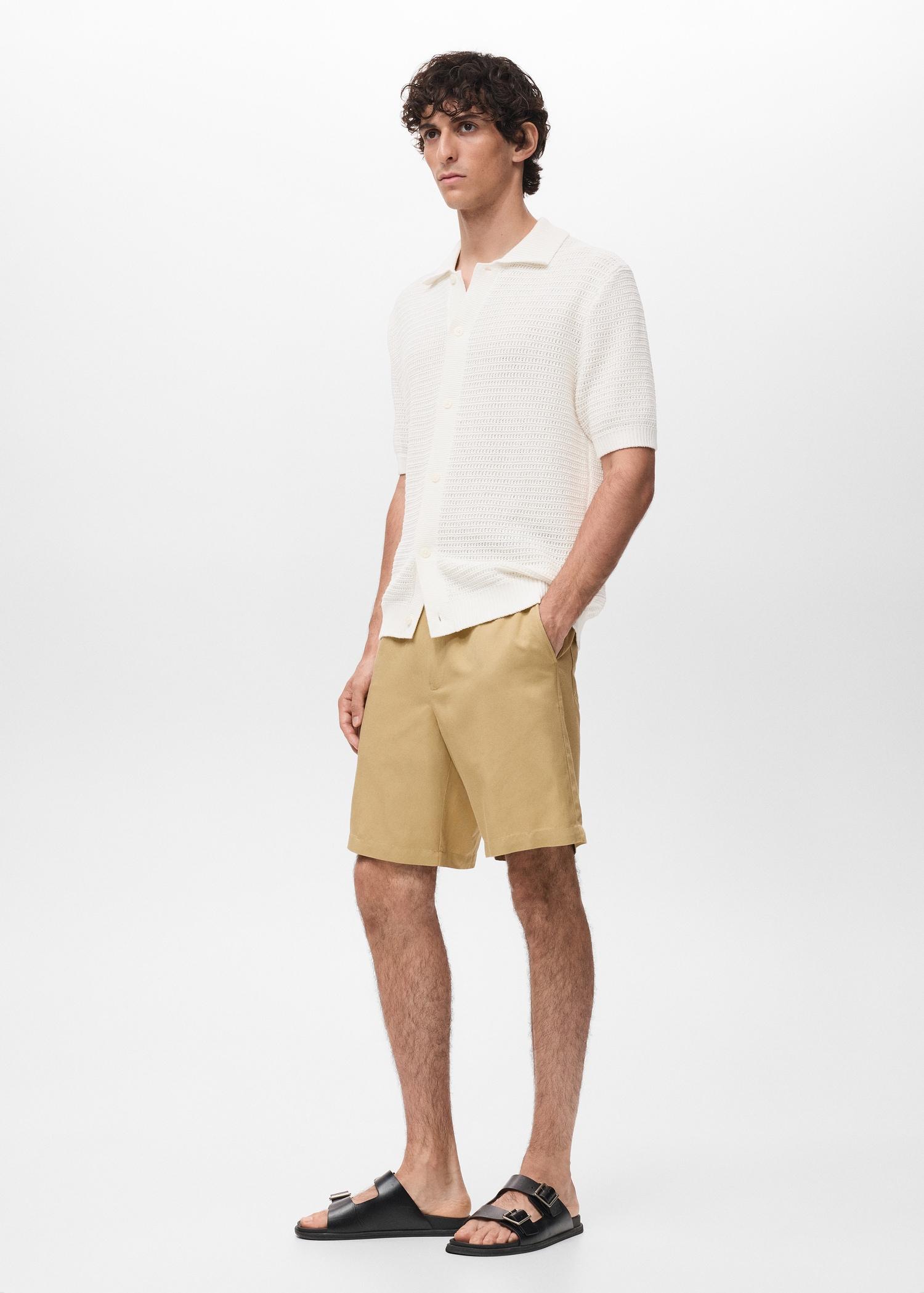 Linen-blend shorts with an elastic waistband - Men | MANGO USA Product Image