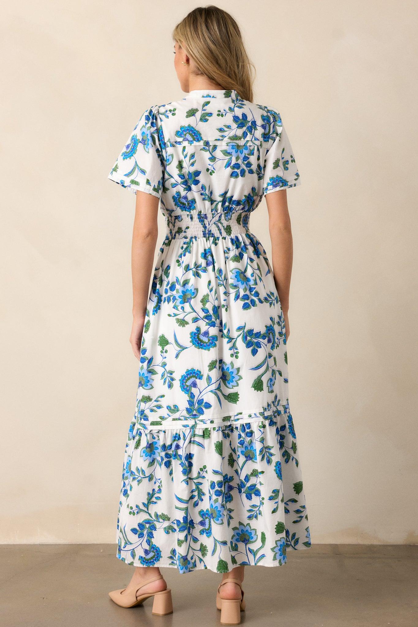 Only Bliss Cotton Blue Floral Maxi Shirt Dress Product Image