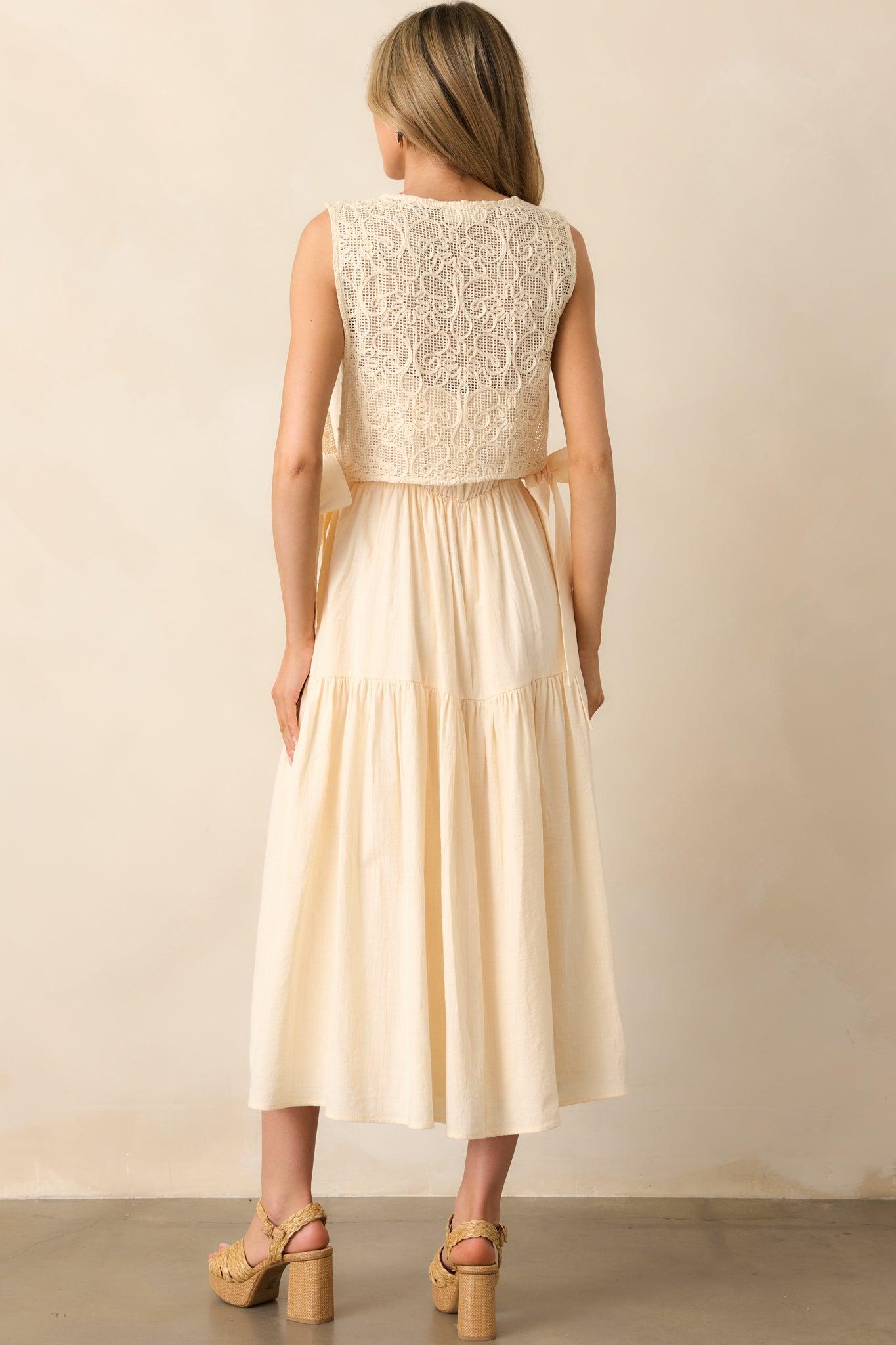 Everything & More Natural Cotton Crochet Bodice Midi Dress Product Image