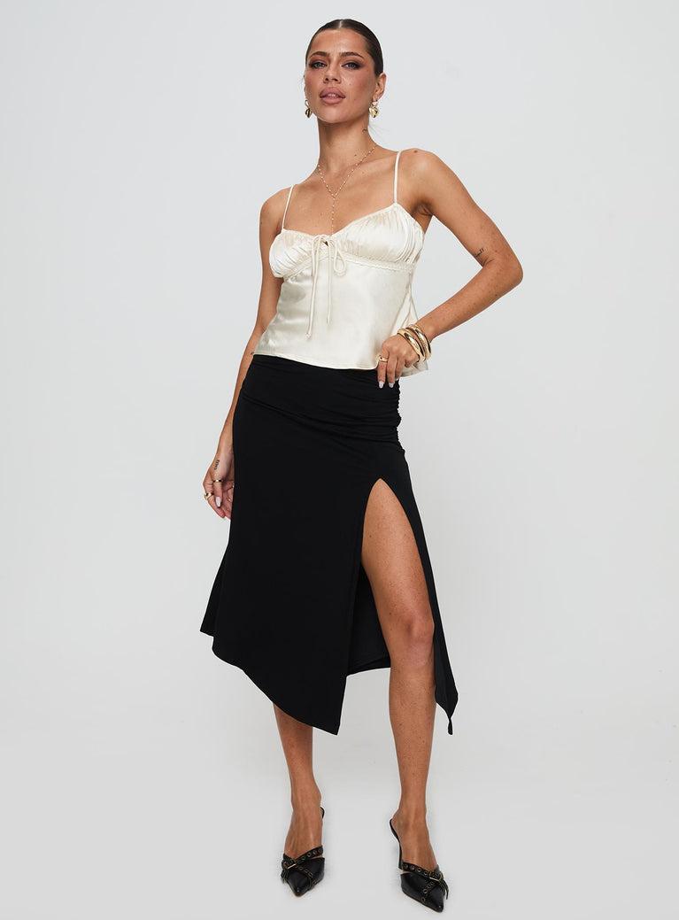Venissa Ruched Midi Skirt Black Product Image