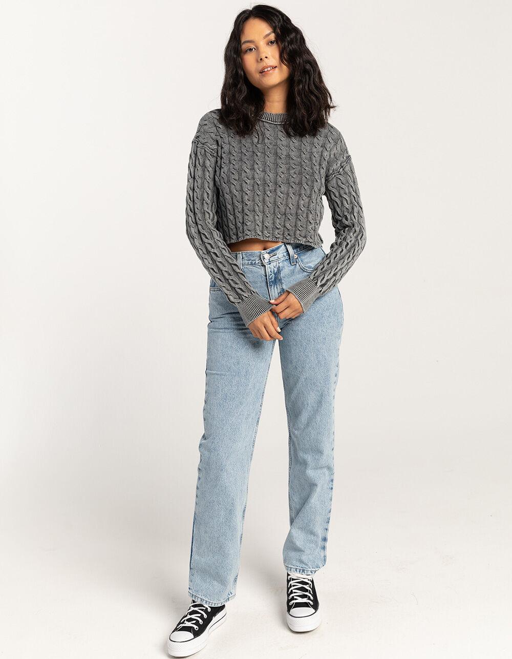 FULL TILT Washed Cable Womens Crop Sweater - BLACK Product Image