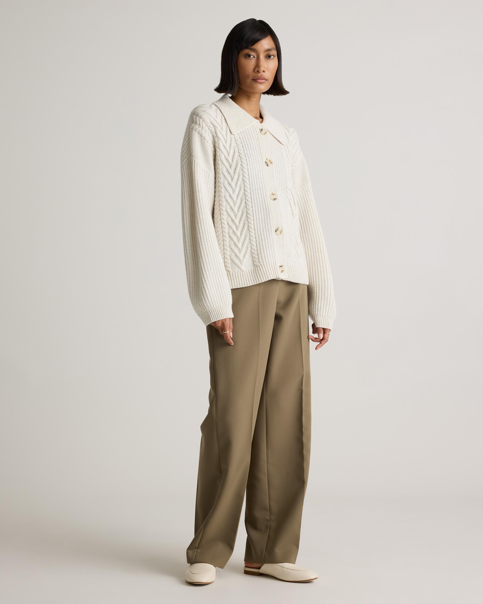 Quince | Women's Australian Merino Wool Collared Cable Cardigan Sweater Product Image