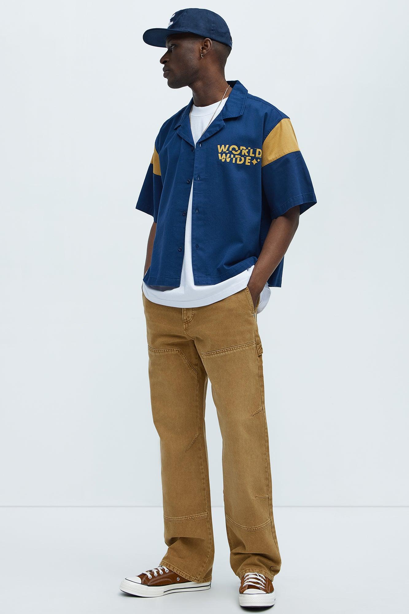 Washed Straight Leg Carpenter Jeans - Khaki Product Image