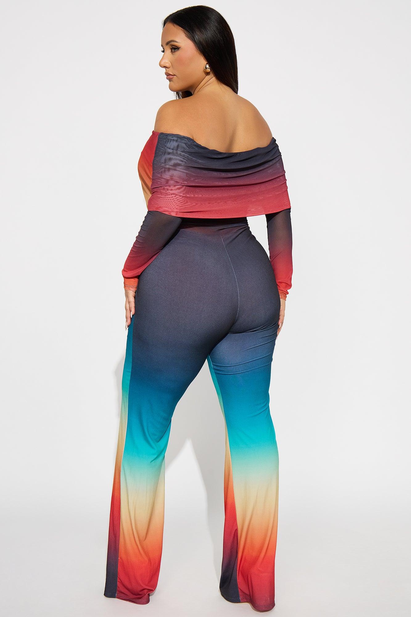 Eclectic Mesh Off Shoulder Flare Leg Pant Set - Multi Color Female Product Image