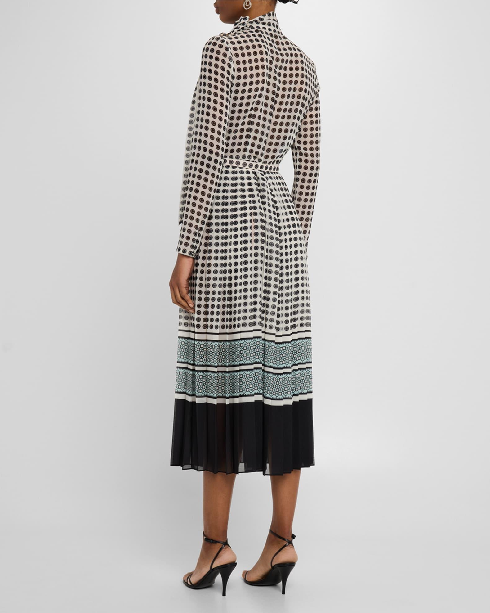Scarf-Neck Pleated Midi Day Dress With Belt Product Image