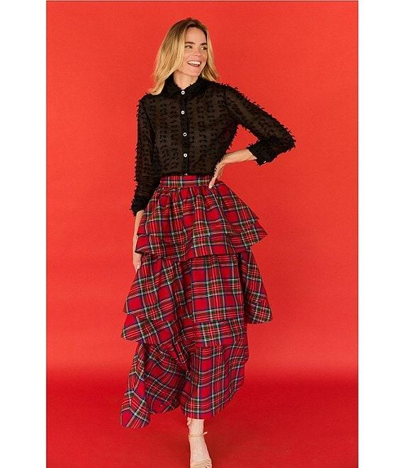 Buru Teagan Shimmer Tiered Ruffle Full Length Side Seam Pocket A-Line Skirt Product Image