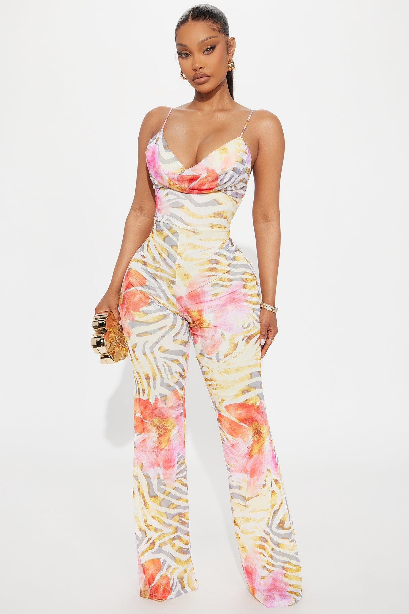 Dance In The Sand Mesh Halter Jumpsuit - Yellow/combo Female Product Image