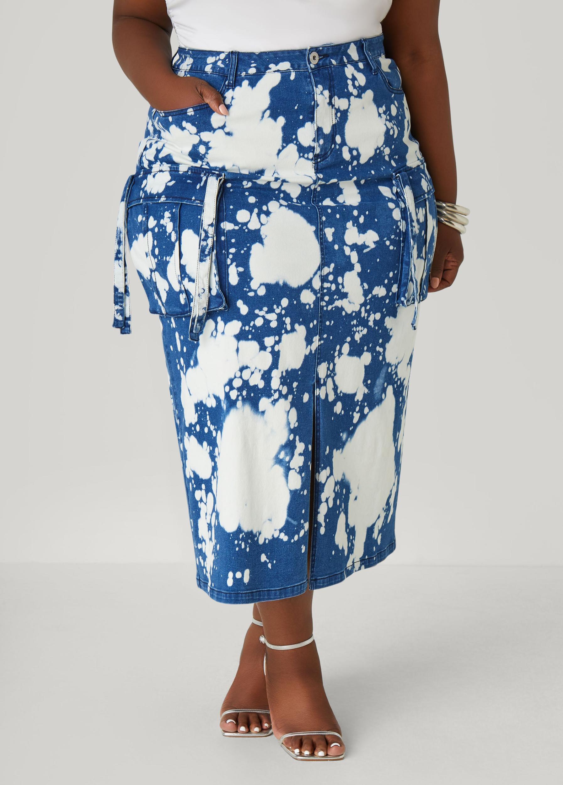 Bleached Denim Maxi Cargo Skirt Product Image