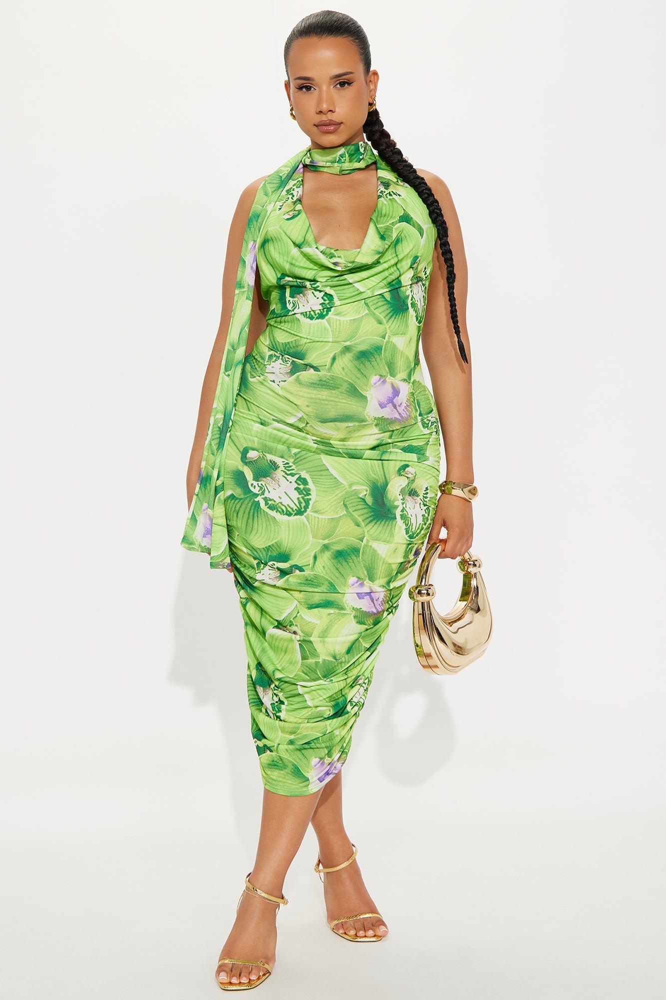 Express Yourself Floral Midi Dress - Green Female Product Image