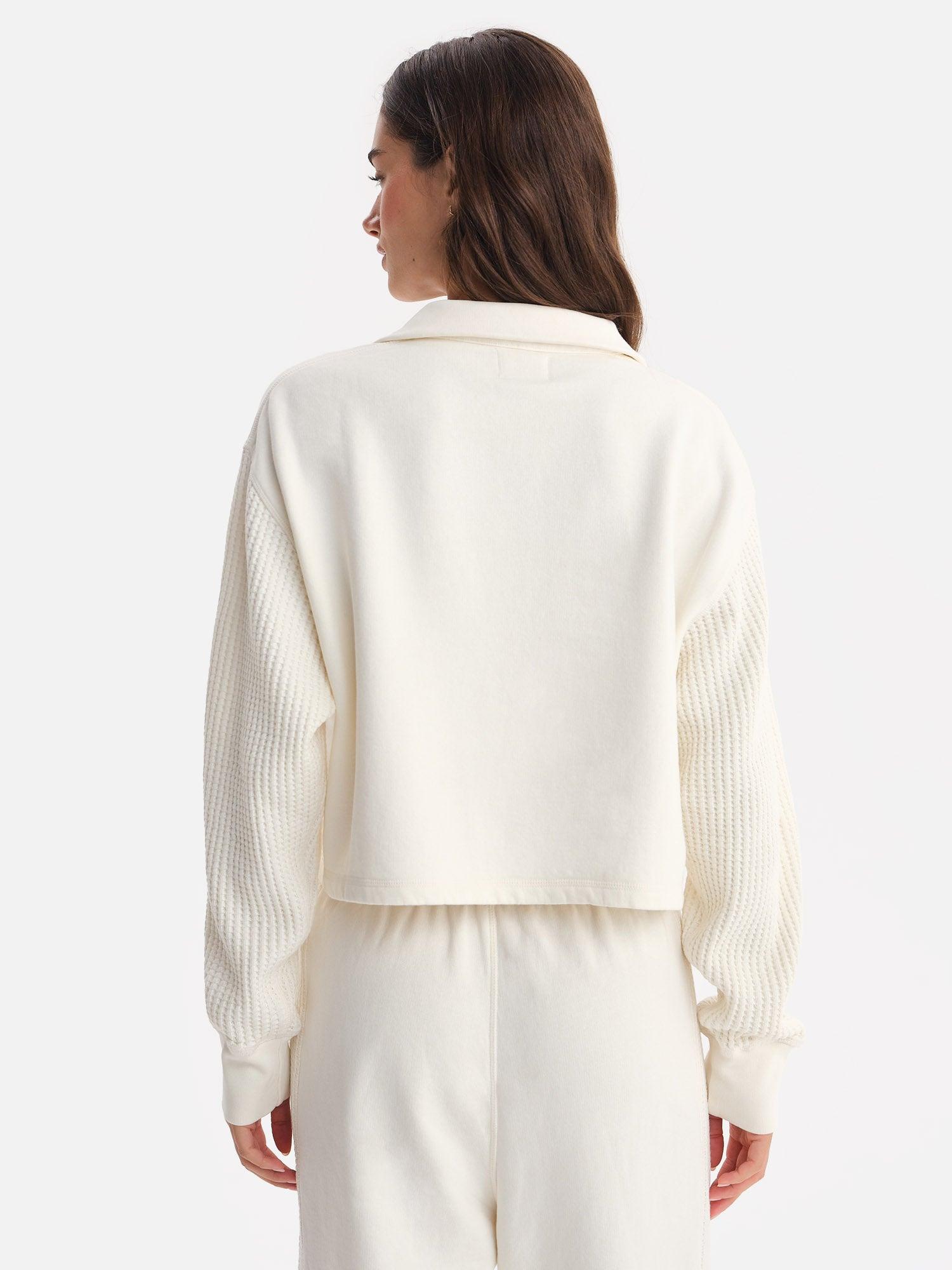 Organic Fleece and Waffle Cropped Half-Zip Sweatshirt Female Product Image