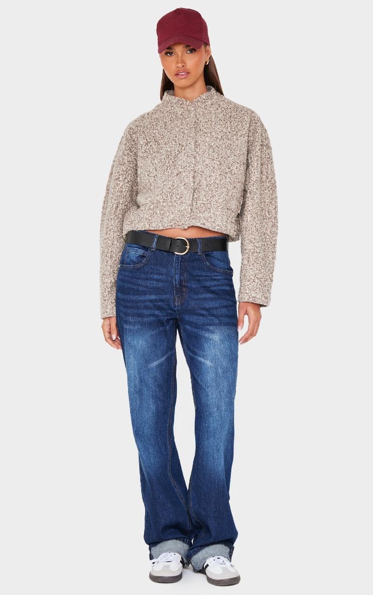 Beige Textured Wool Look Pocket Detail Jacket Product Image