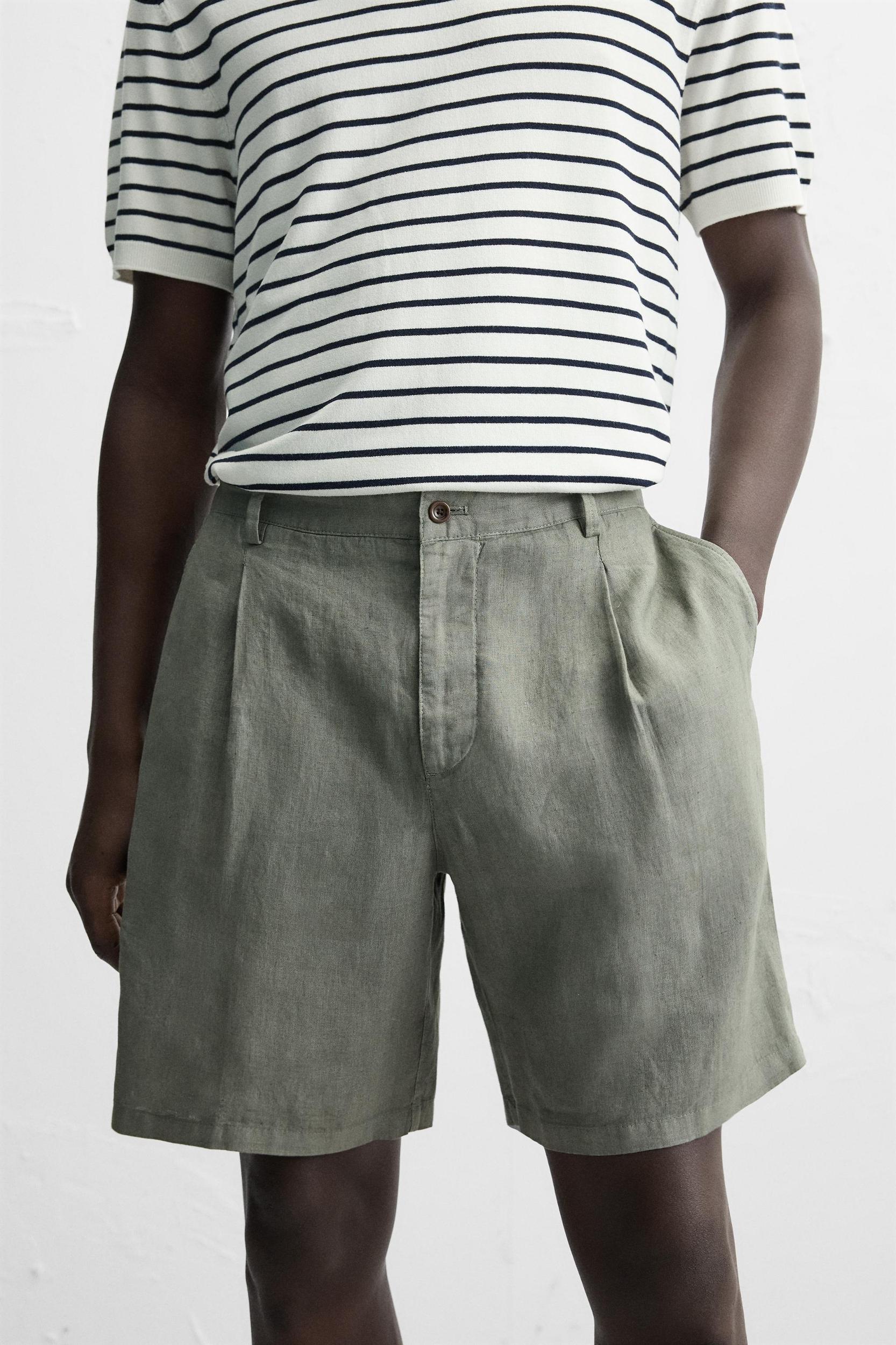 100% LINEN PLEATED SHORTS Product Image