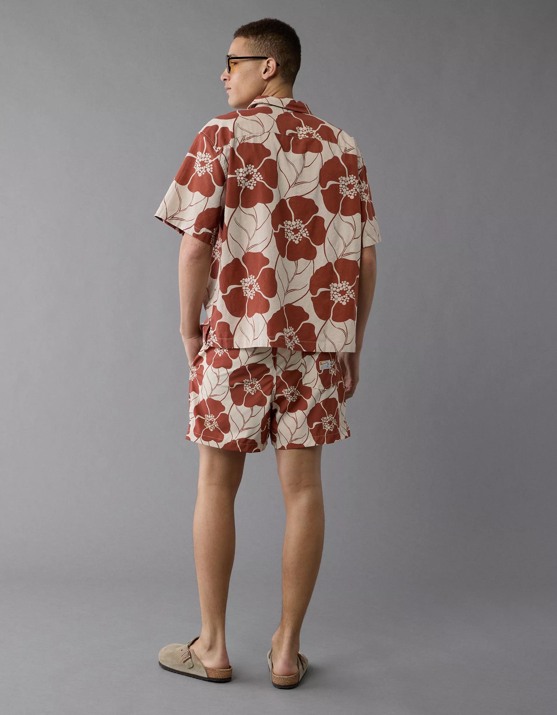 AE Poolside Linen-Blend Floral Button-Up Shirt Product Image