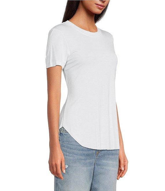 Every Crew Neck Ribbed Short Sleeve Shirttail Hem Tee Shirt Product Image