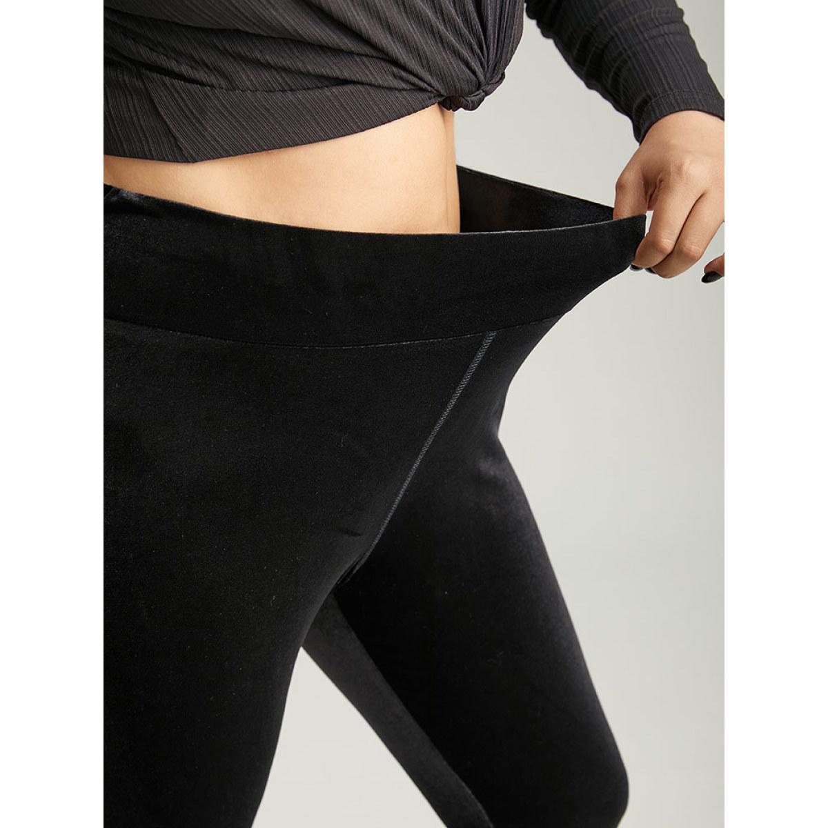Plus Size Plain Velvet Elastic Waist Skinny Leggings Women Black Glamour High stretch Skinny High Rise Festival-Christmas Leggings BloomChic 26/4X Product Image