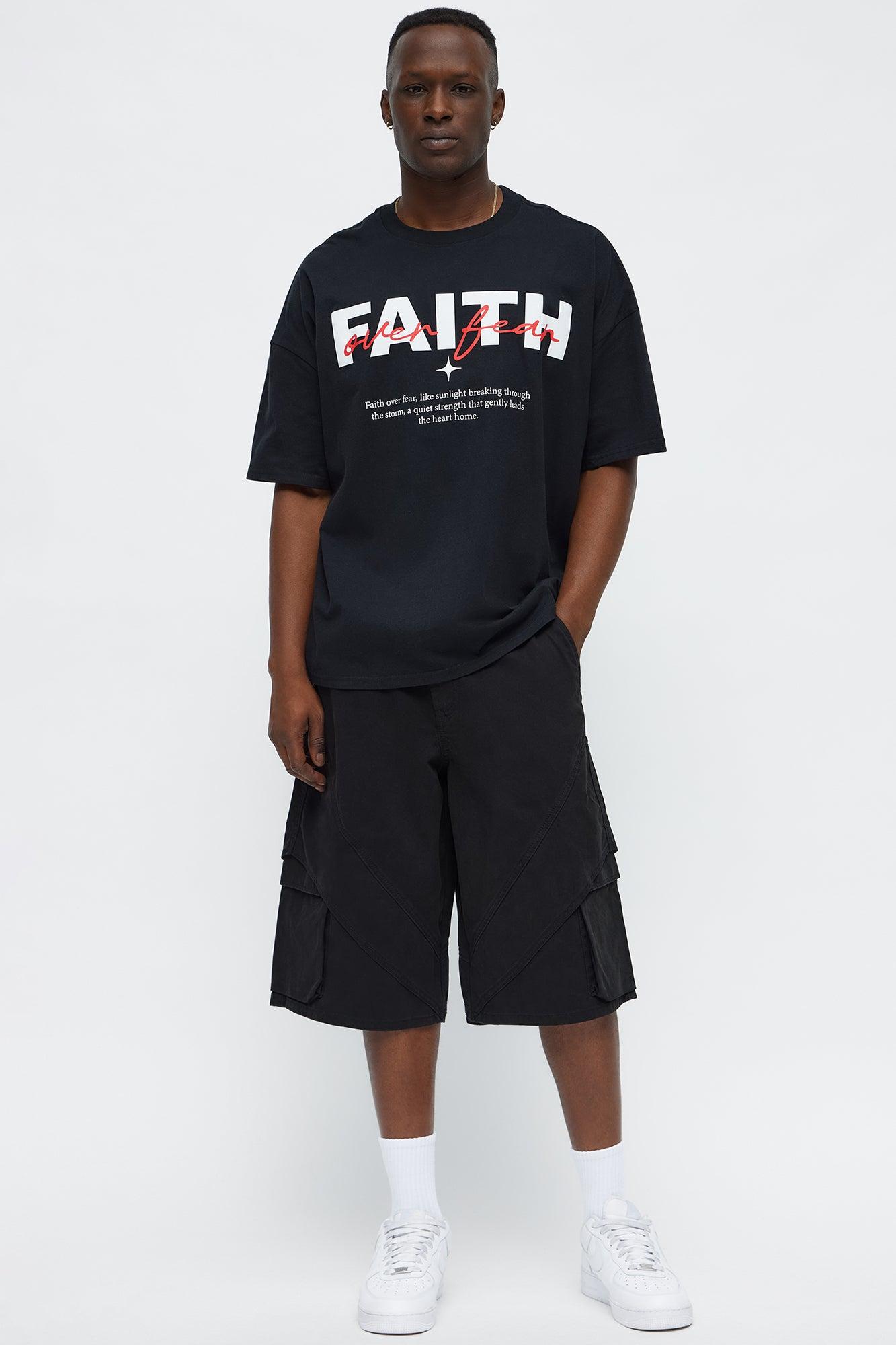 Stay Blessed Faith Over Fear Oversized Short Sleeve Tee - Black Product Image