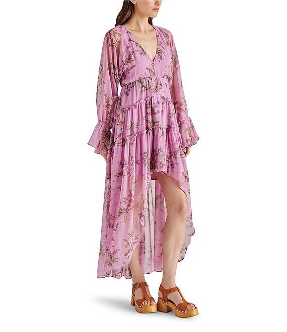 Steve Madden Sol V-Neck Long Sleeve Tiered Midi Dress Product Image