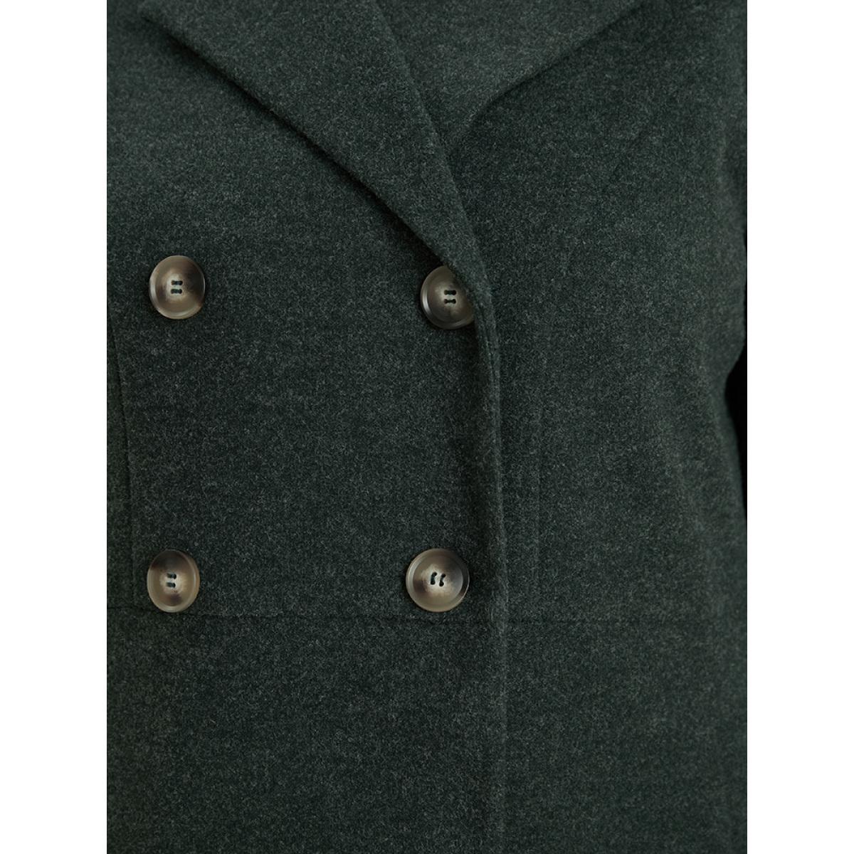 Plus Size Solid Pocket Double Breasted Heather Overlap Collar Coat Women DarkGreen Casual Plain Bodycon Ladies Dailywear Winter Coats BloomChic 30/6X Product Image