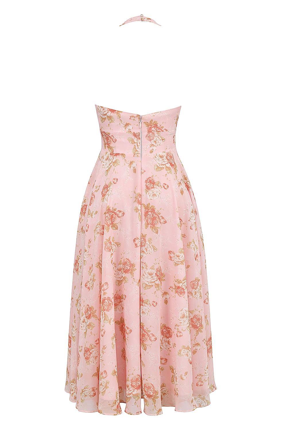 Solada  english vintage rose print georgette halter sundress Product Image