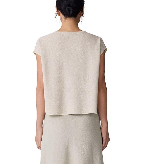 Eileen Fisher Textural Organic Linen Blend Knit Blend Crew Neck Short Sleeve Boxy Sweater Product Image